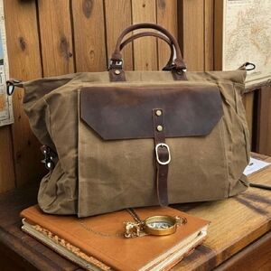 Soaeon Canvas Leather Overnight Bag Rugged Heavyduty Tan & Brown Travel Case